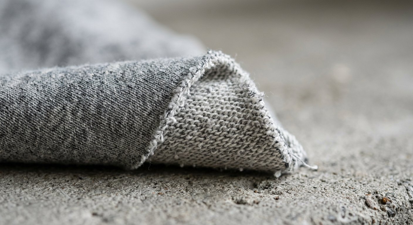 Macro detail of dense heather grey loopback French terry cotton